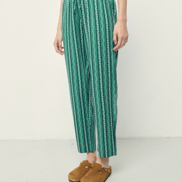 American Vintage therese green pattern straight leg pants size medium pre-owned - Picture 2 of 8